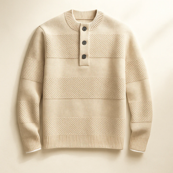 Men's Henley Wool Sweater – Warm Textured Knit