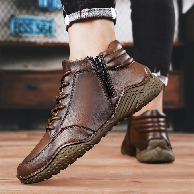 Men’s Leather Ankle Boots – Zip Comfort & Grip