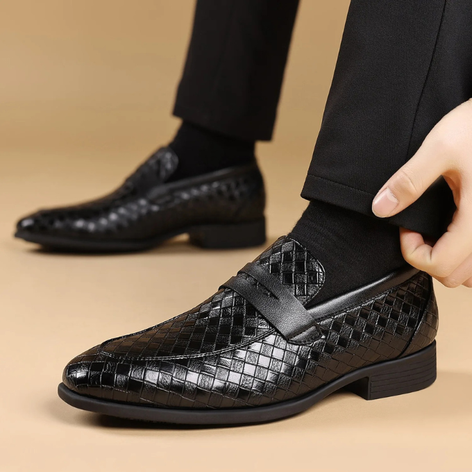 Men’s Leather Woven Loafers – Polished Slip-On Style