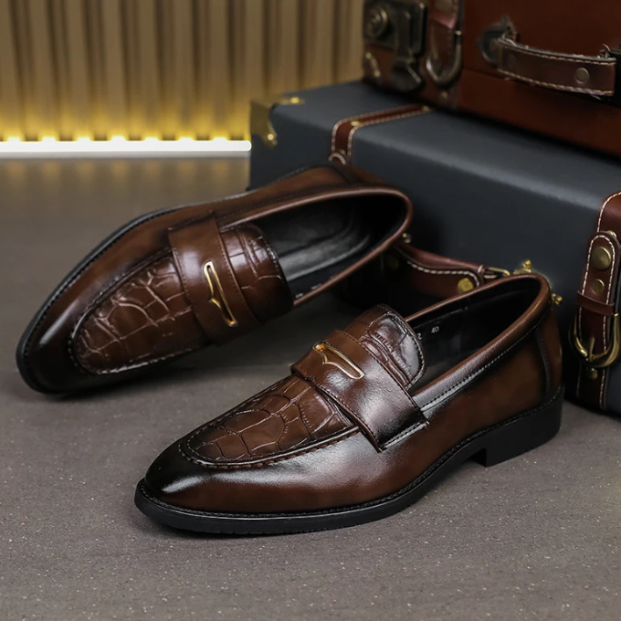 Men’s Leather Loafers – Croc Embossed Style
