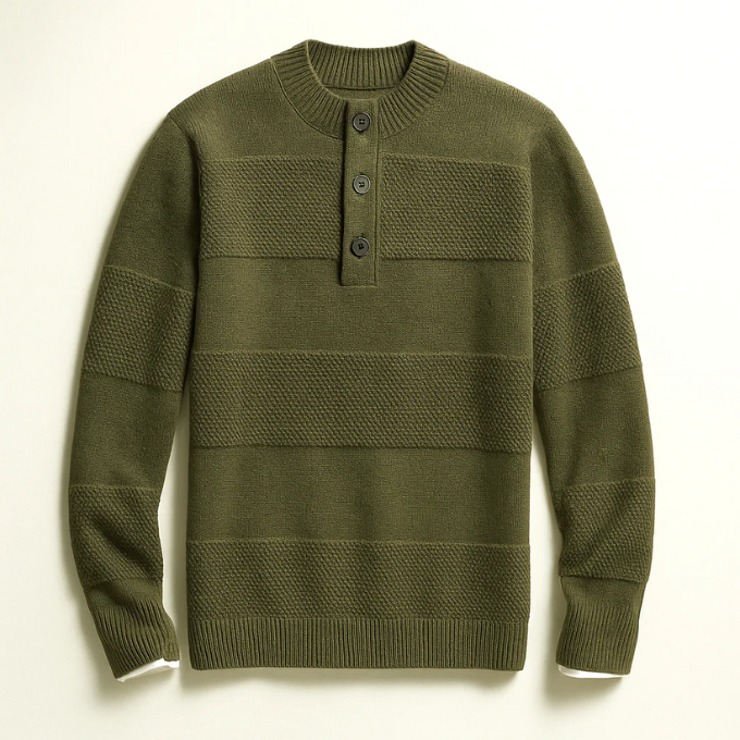 Men's Henley Wool Sweater – Warm Textured Knit