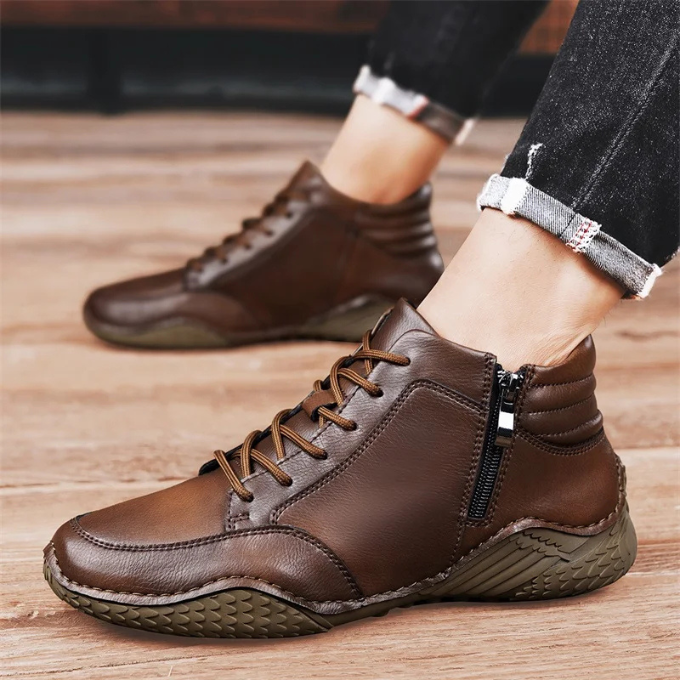 Men’s Leather Ankle Boots – Zip Comfort & Grip