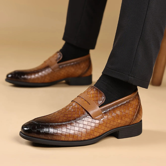 Men’s Leather Woven Loafers – Polished Slip-On Style