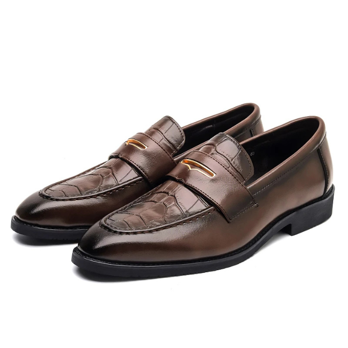 Men’s Leather Loafers – Croc Embossed Style