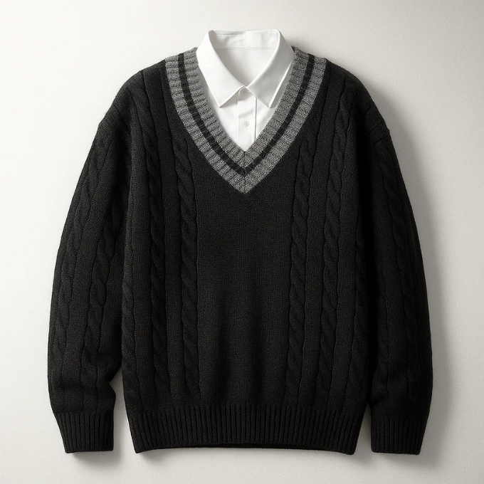 Men's Hampton V-Neck Sweater – Cable Knit Style