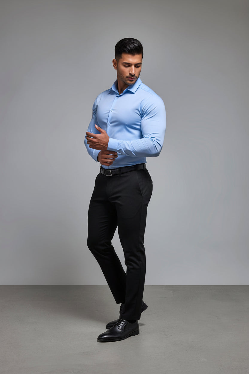 Men’s Athletic Fit Light Blue Dress Shirt – Modern Tailored Style-HighTouch