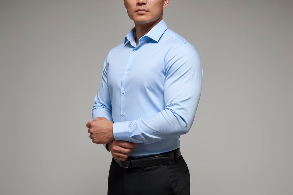 Men’s Athletic Fit Light Blue Dress Shirt – Modern Tailored Style-HighTouch