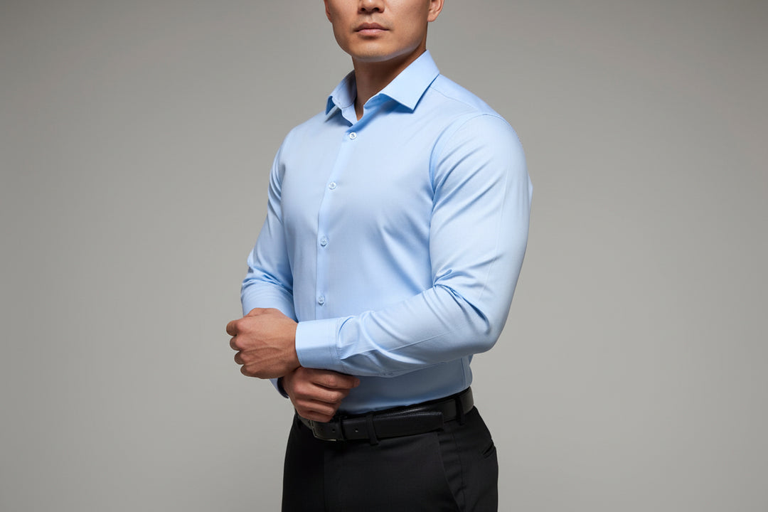 Men’s Athletic Fit Light Blue Dress Shirt – Modern Tailored Style-HighTouch