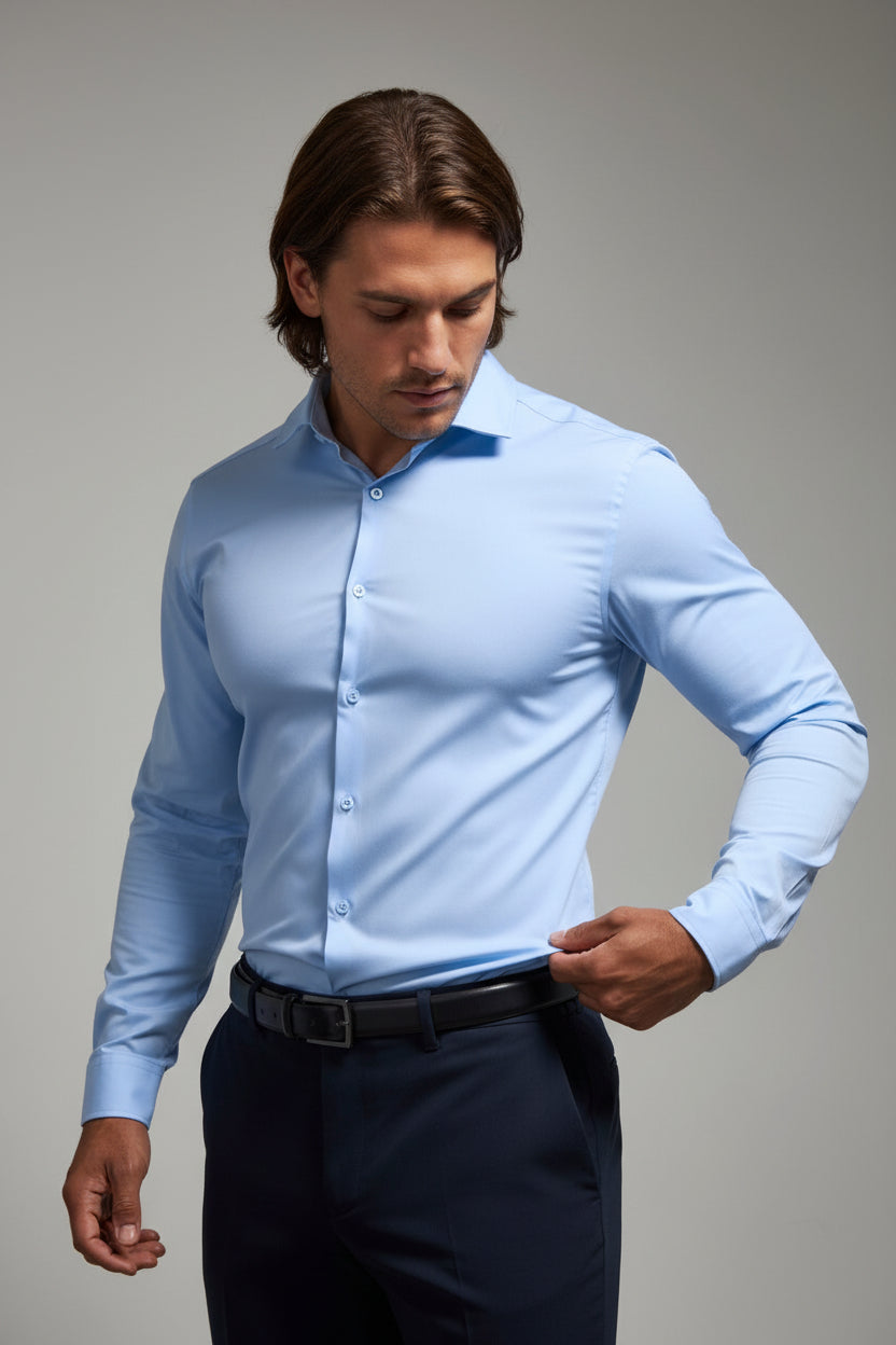 Men’s Athletic Fit Light Blue Dress Shirt – Modern Tailored Style-HighTouch