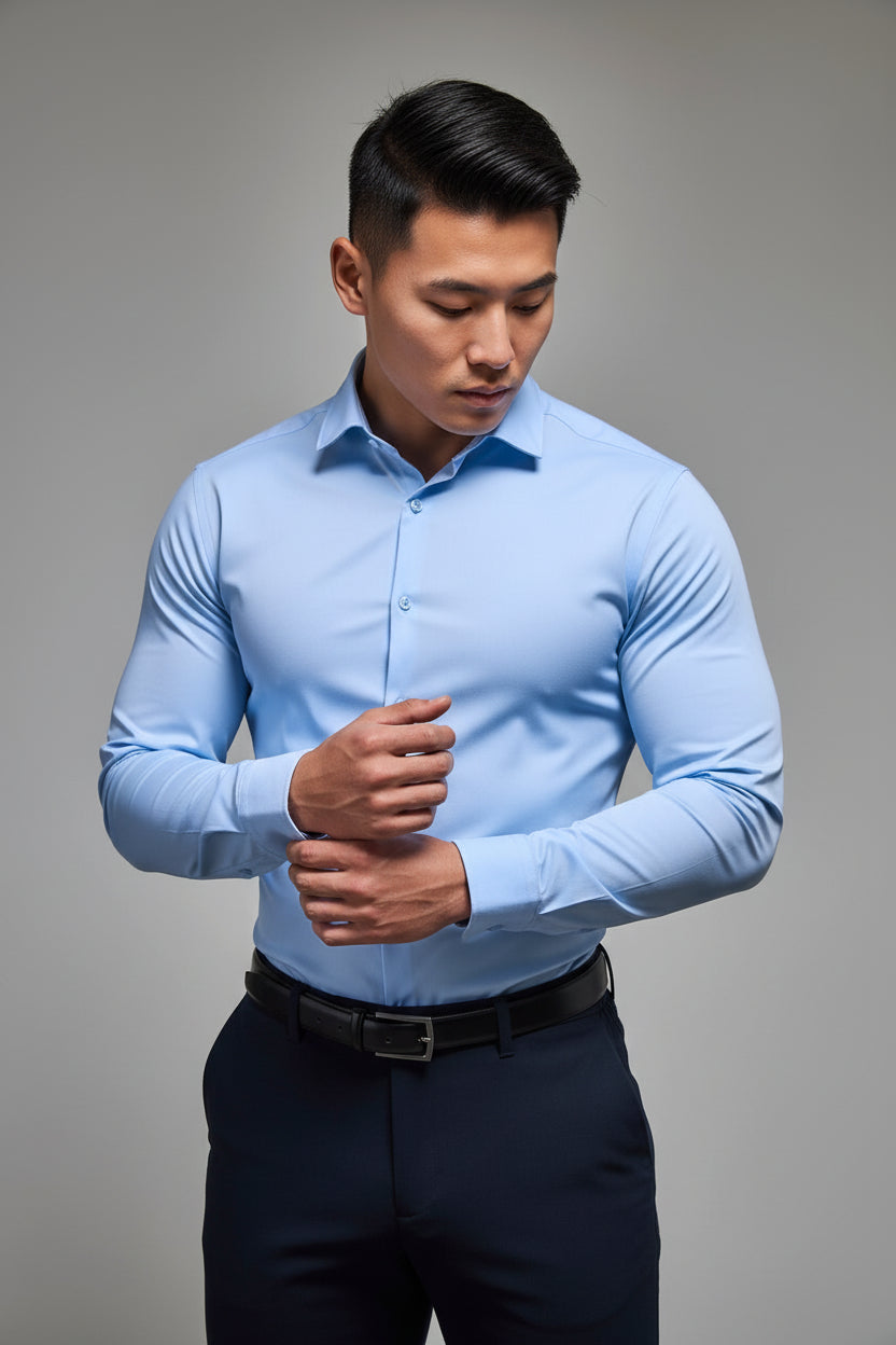Men’s Athletic Fit Light Blue Dress Shirt – Modern Tailored Style-HighTouch