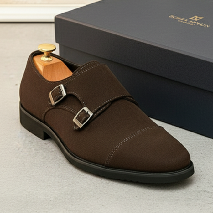Men’s Suede Monk Strap Shoes – Double Buckle Style