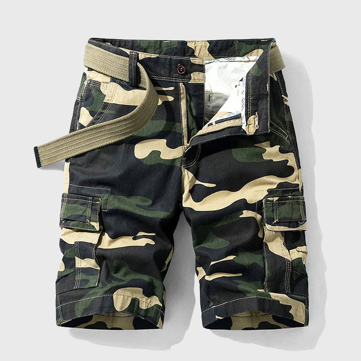 Men's Camo Cargo Shorts with Belt - Outdoor Utility Wear
