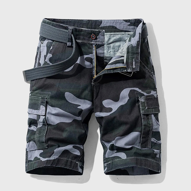 Men's Camo Cargo Shorts with Belt - Outdoor Utility Wear