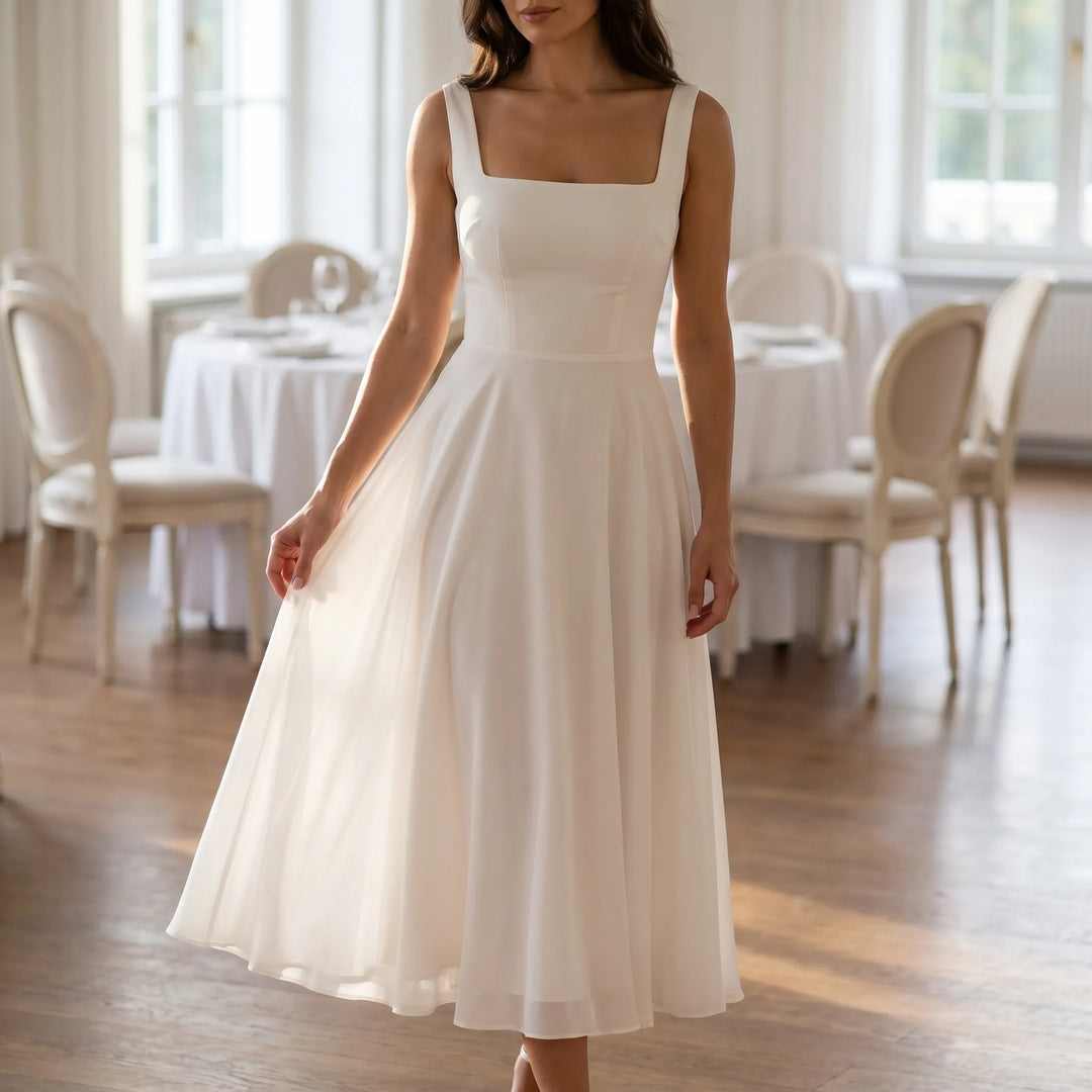 Lare | Square Neck Midi Dress Elegant Wedding Guest
