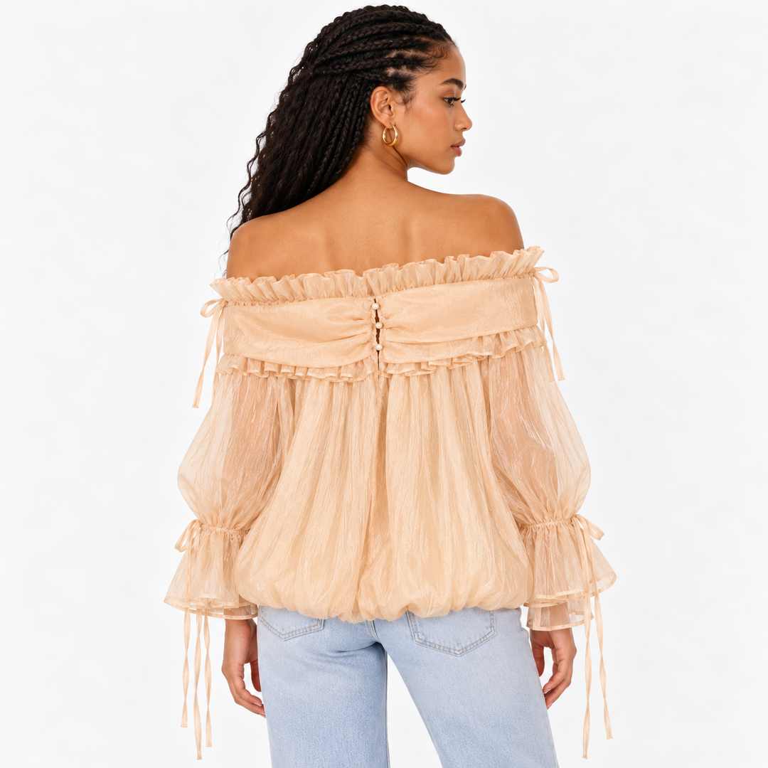 Linger | Champagne Off Shoulder Ruffle Blouse