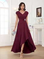 Women's A-Line Beaded Pleated Long Chiffon Mother Of The Bride Dress