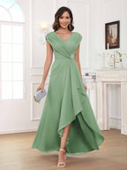 Women's A-Line Beaded Pleated Long Chiffon Mother Of The Bride Dress