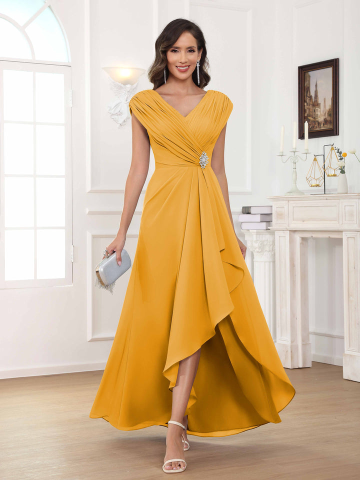 Women's A-Line Beaded Pleated Long Chiffon Mother Of The Bride Dress