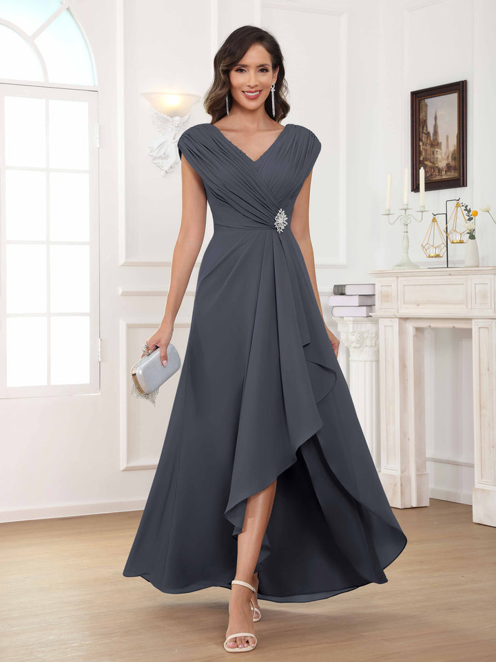 Women's A-Line Beaded Pleated Long Chiffon Mother Of The Bride Dress