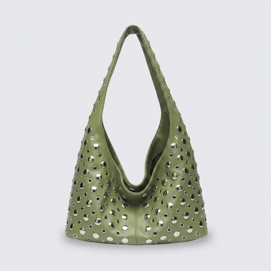 Vivian Hobo Bag - PU Leather Rivet Detailed Shoulder Bag