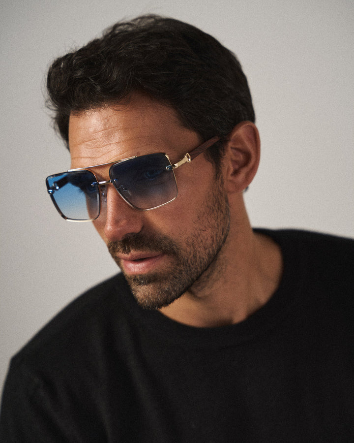 Men's Square Sunglasses – Gold Frame & Wood Accent