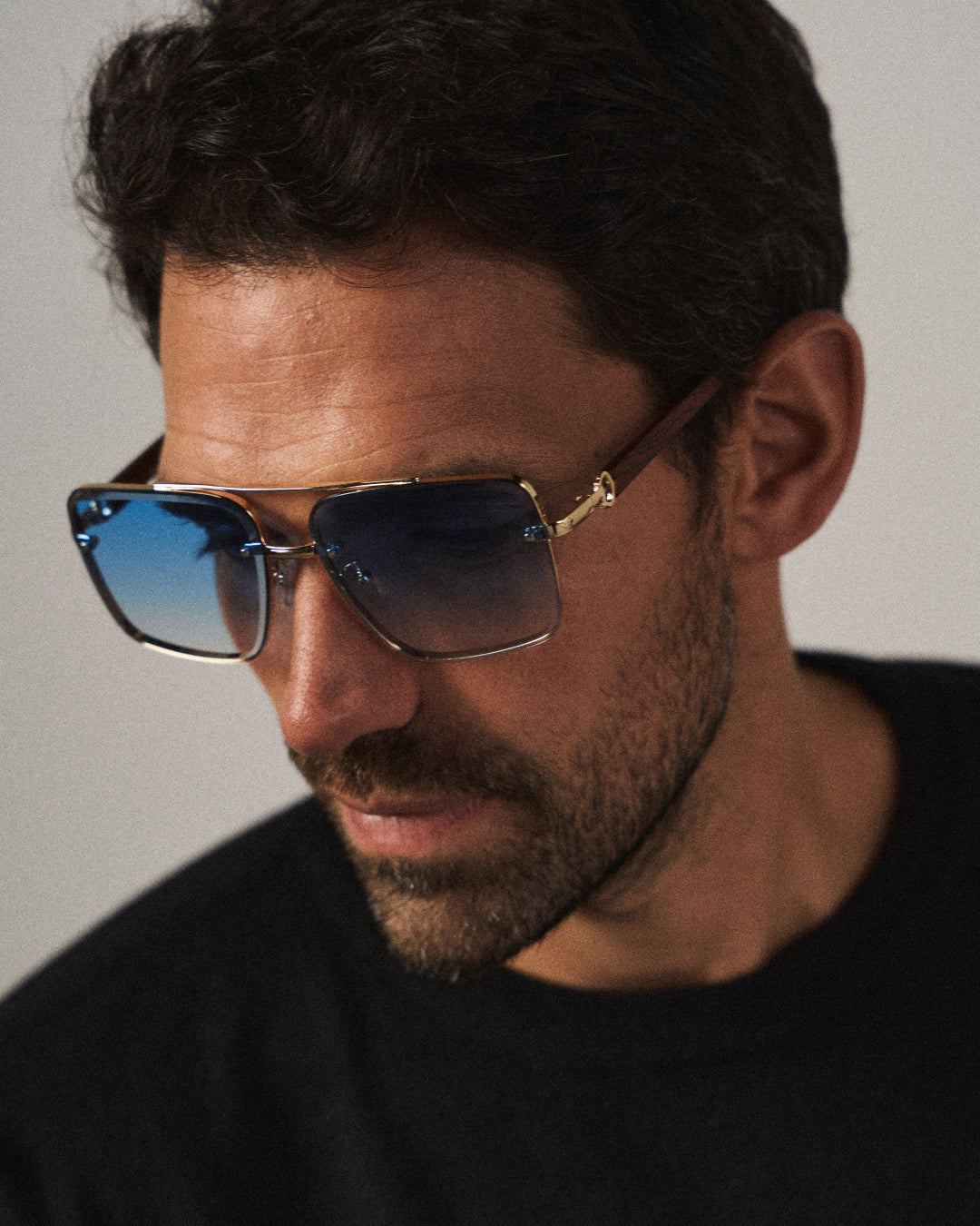 Men's Square Sunglasses – Gold Frame & Wood Accent