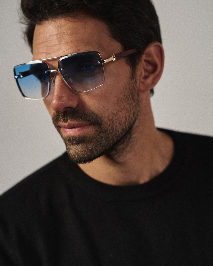 Men's Square Sunglasses – Gold Frame & Wood Accent
