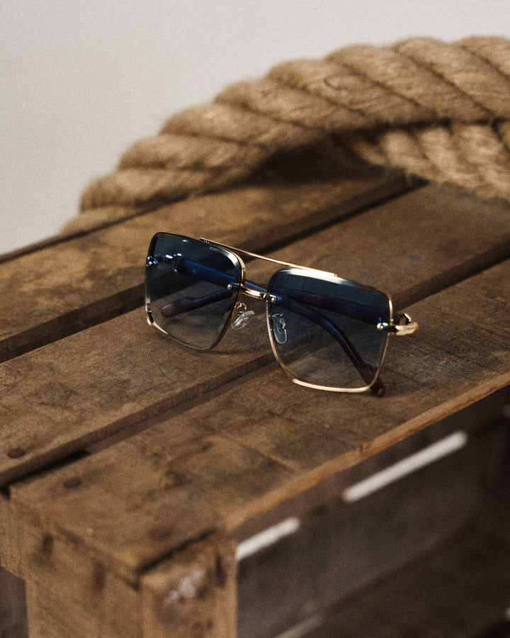 Men's Square Sunglasses – Gold Frame & Wood Accent
