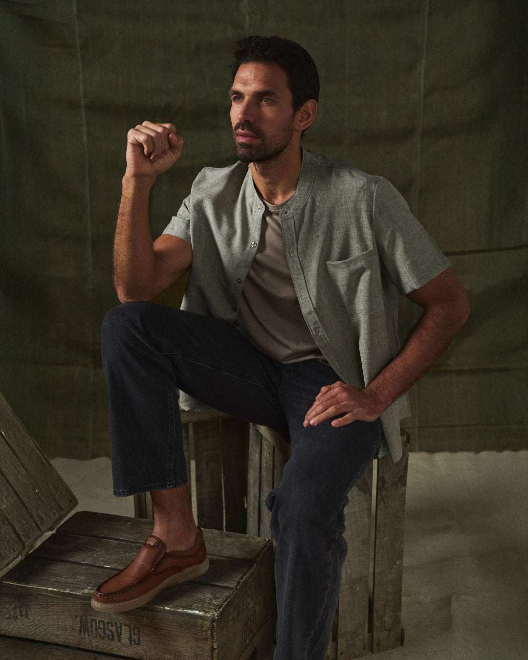 Men's Cotton-Linen Short Sleeve Shirt