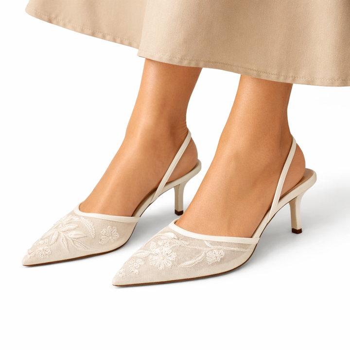 Arabellas | Embroidered Mesh Mule Heels Pointed Toe Wedding Guest