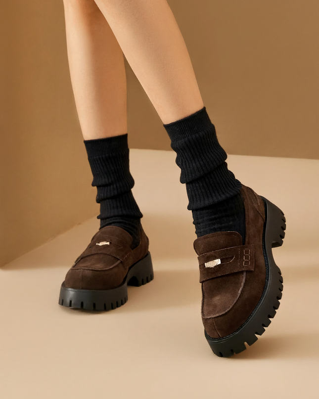 Vintage Leather Suede Platform Moccasins