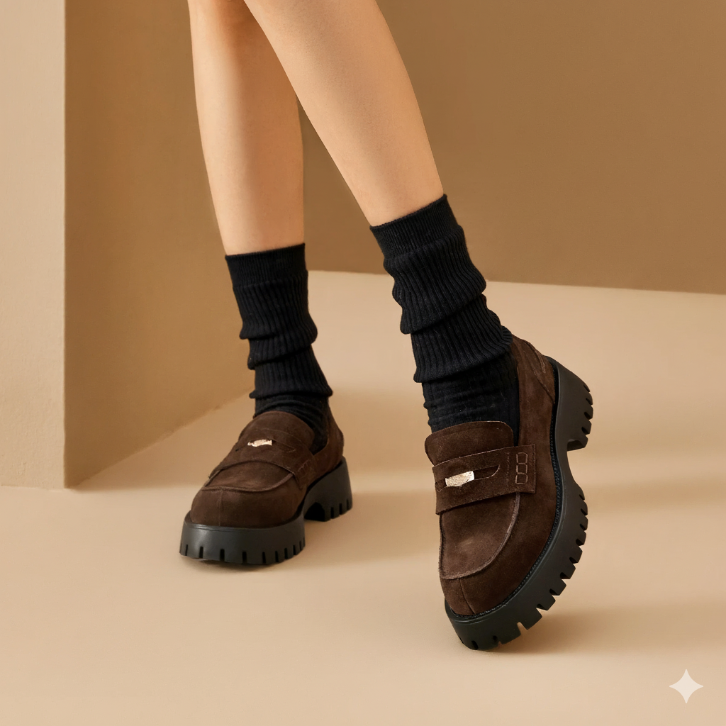 Vintage Leather Suede Platform Moccasins-HighTouch