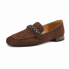 Cowhide Leather Square-Toe Women’s Loafers-HighTouch