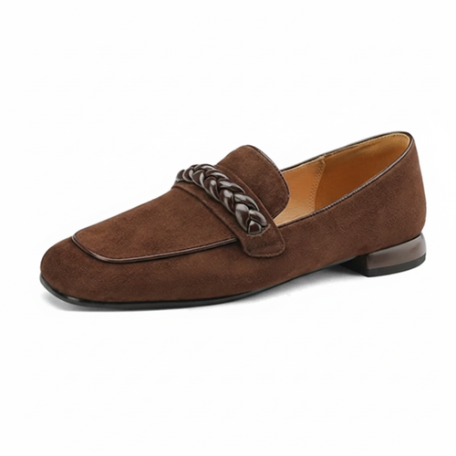 Cowhide Leather Square-Toe Women’s Loafers-HighTouch