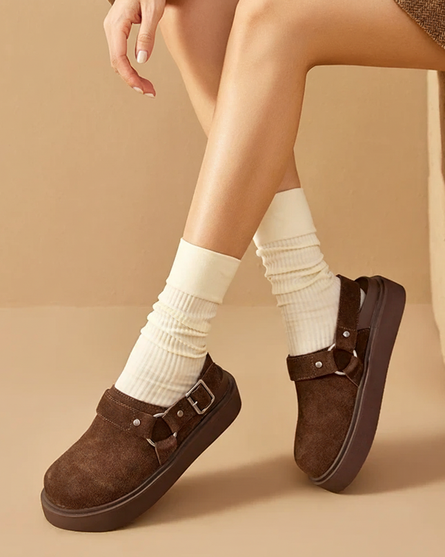 Leather Suede Sandals with Metal Ring Accent