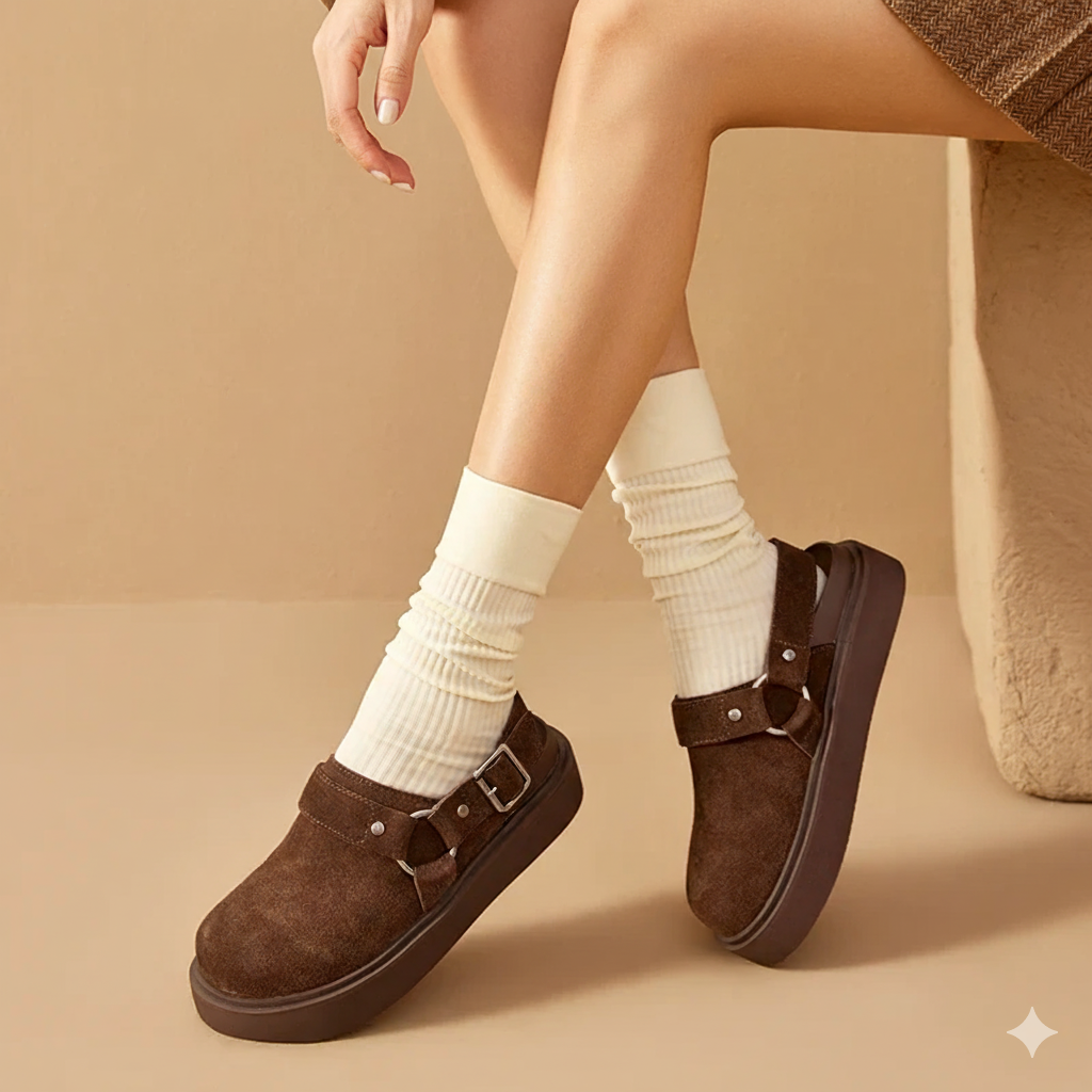 Leather Suede Sandals with Metal Ring Accent