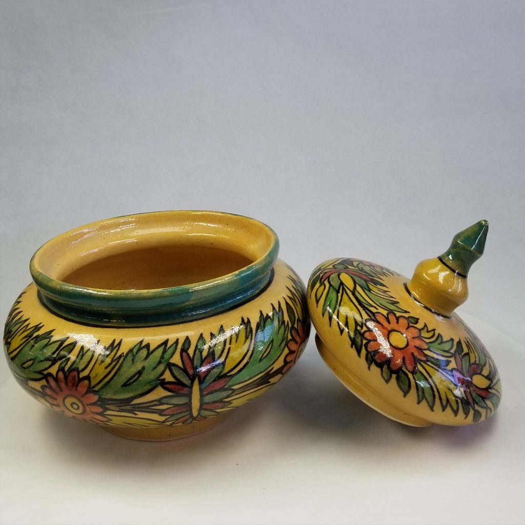 Glazed Flower Lidded Pot - HighTouch 