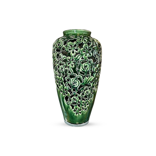 Glazed Green Flower Craved Vase