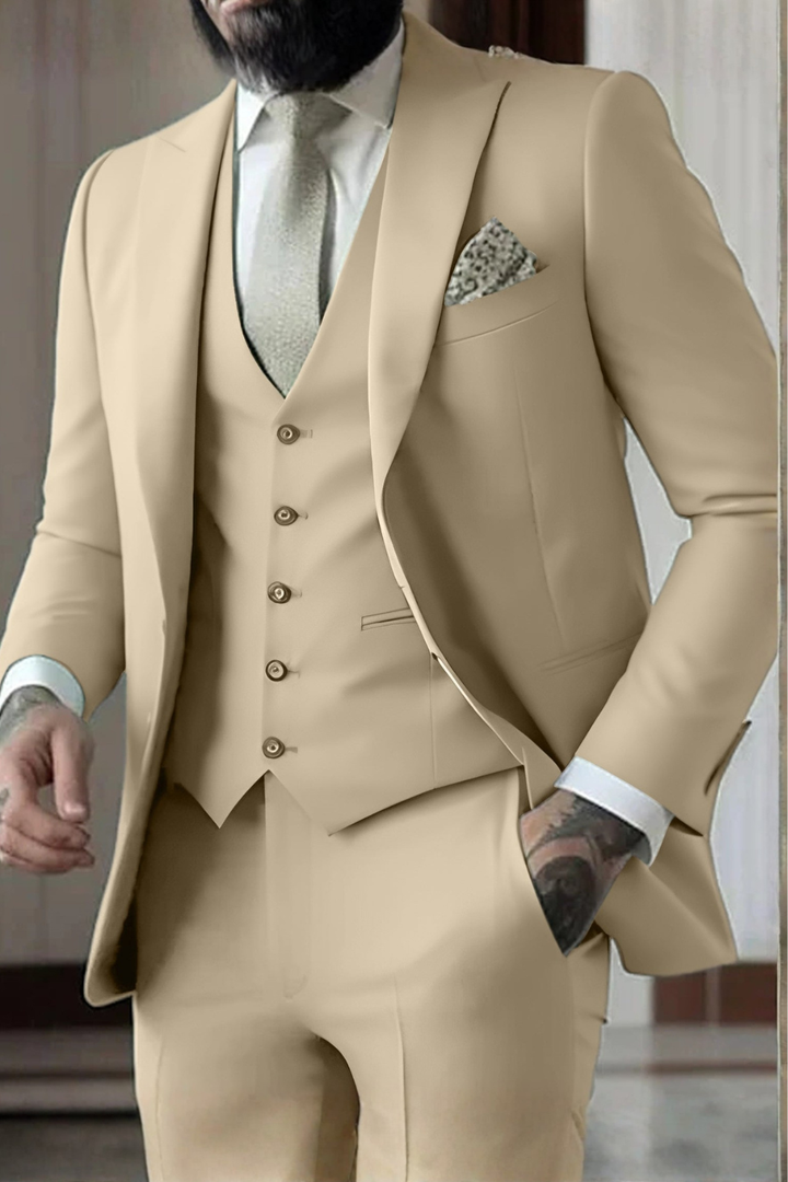 Hightouch | Men Slim Fit 3-Piece Wedding Guest Peak Lapel Suit