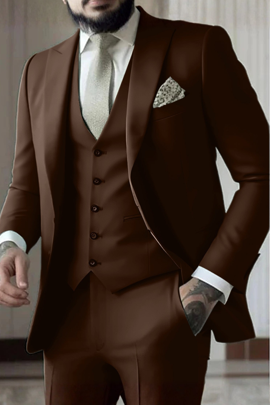 Hightouch | Men Slim Fit 3-Piece Wedding Guest Peak Lapel Suit