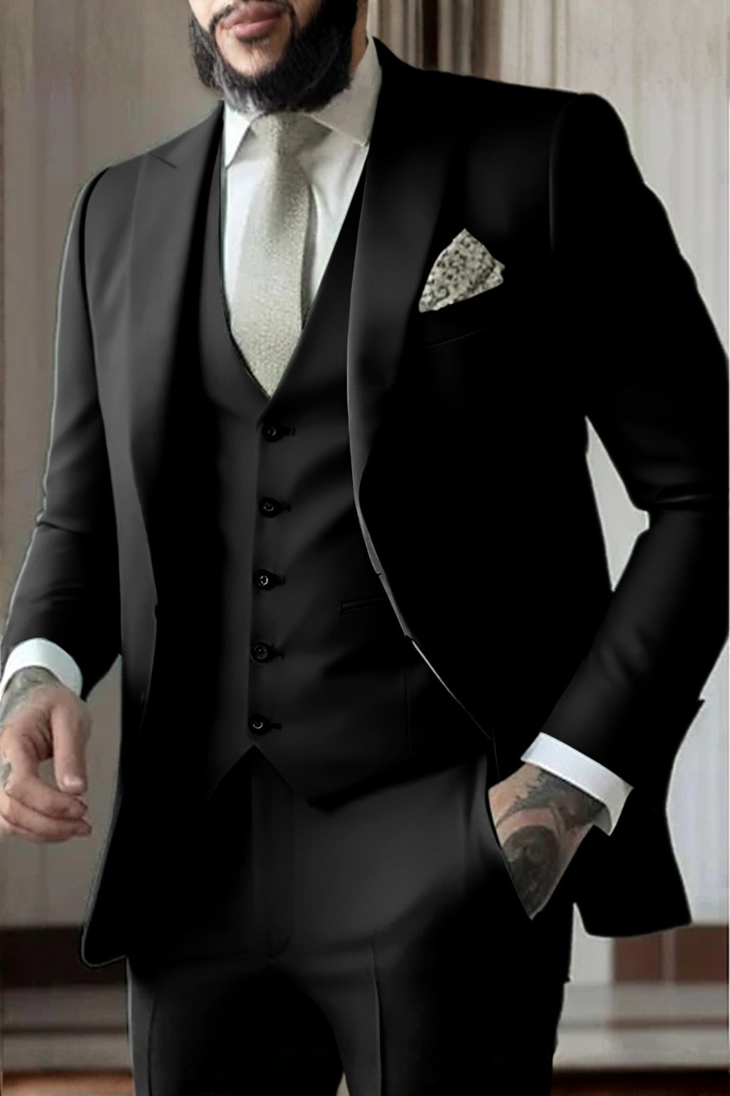 Hightouch | Men Slim Fit 3-Piece Wedding Guest Peak Lapel Suit