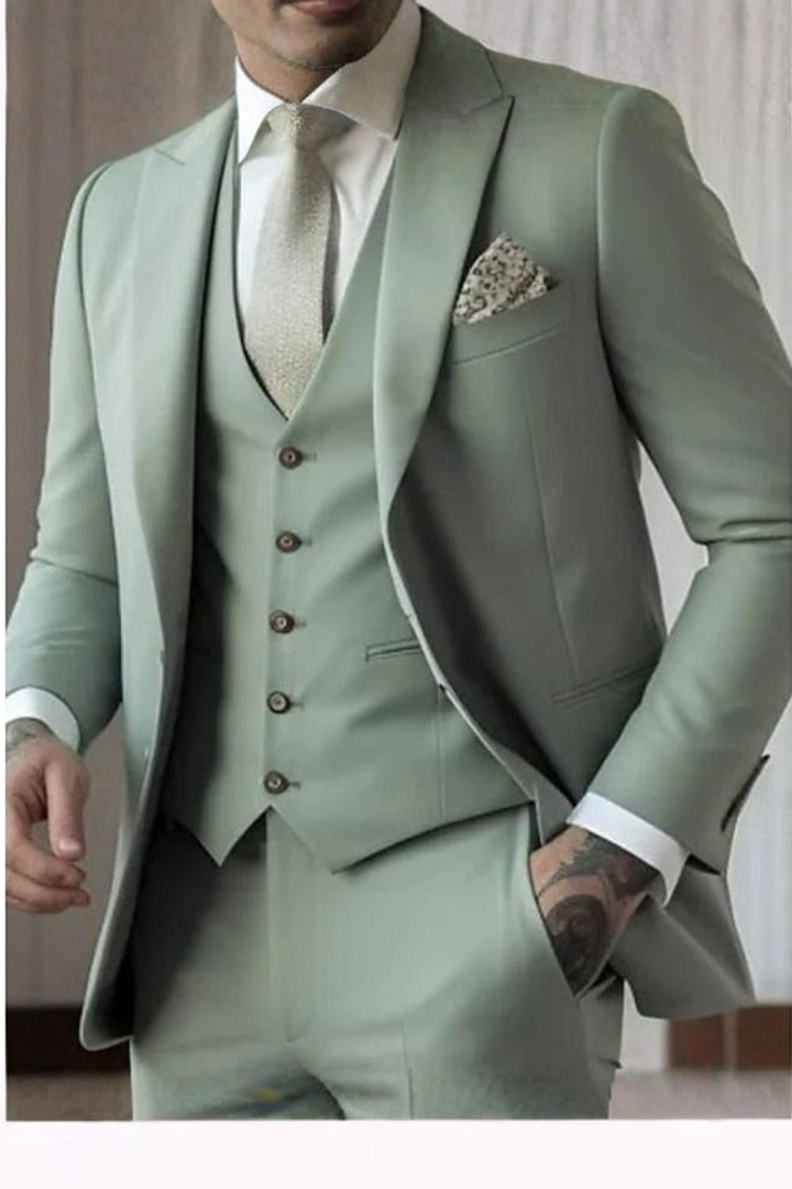 Hightouch | Men Slim Fit 3-Piece Wedding Guest Peak Lapel Suit