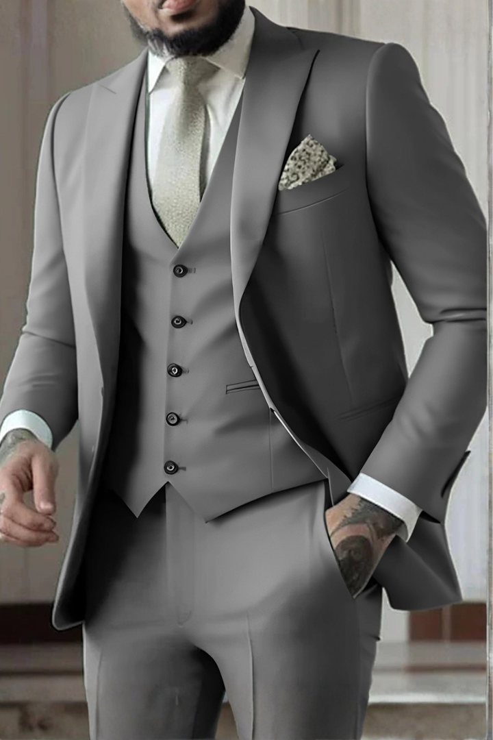 Hightouch | Men Slim Fit 3-Piece Wedding Guest Peak Lapel Suit