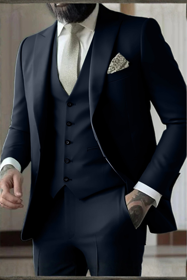 Hightouch | Men Slim Fit 3-Piece Wedding Guest Peak Lapel Suit