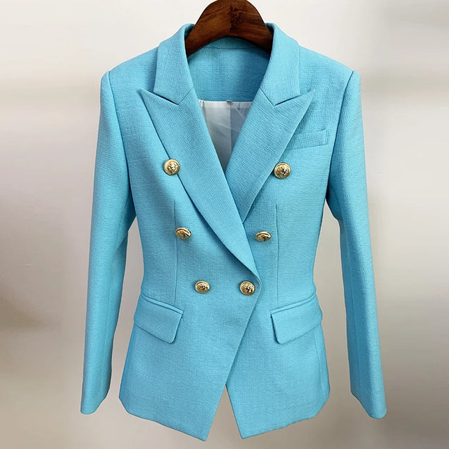 Women’s Slim Fit Blue Blazer – Long Sleeve Office Jacket with Pockets