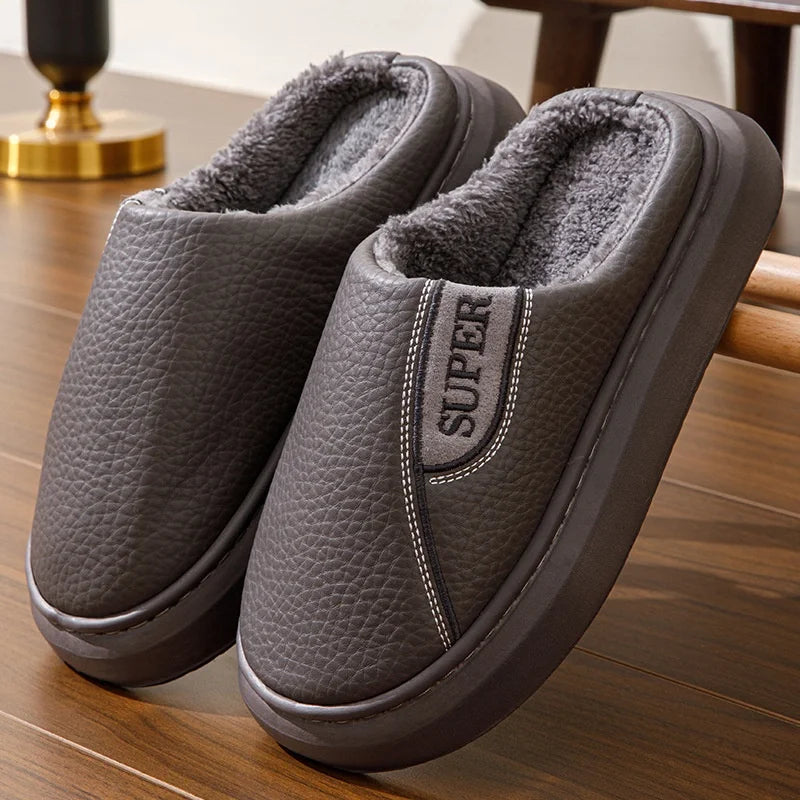 Men's Extra Large Winter Indoor Slippers – HeatTech Non-Slip Thick Sole with Printed Design