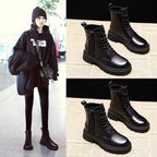 Women’s Luxury Black Leather Platform Lace‑Up Ankle Boots – Bold Comfort-HighTouch