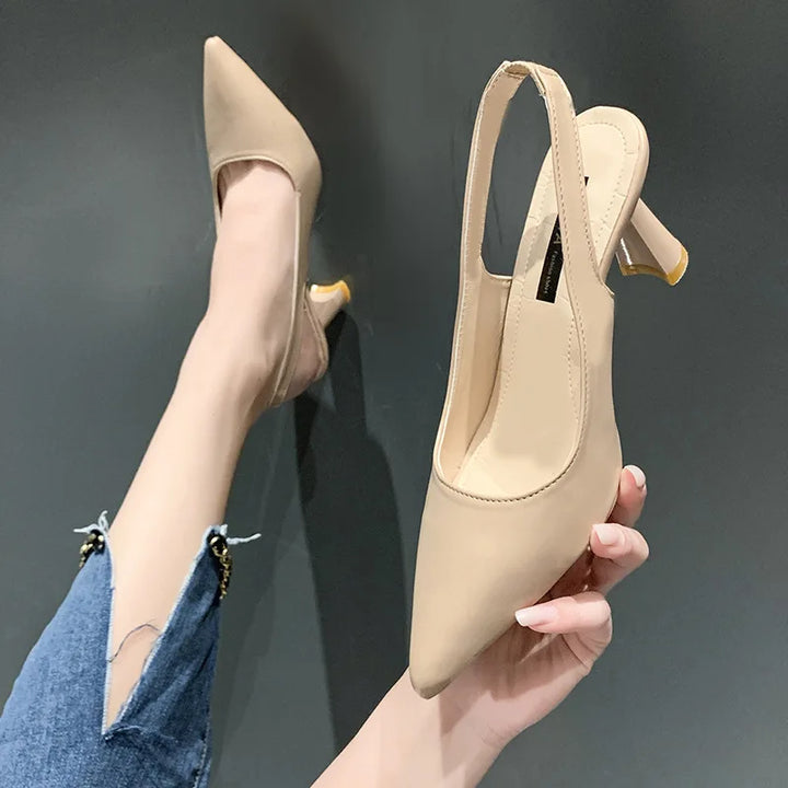 Women’s Pointed Thin Heel Sandals | Shallow Mouth Slip-On Summer Heel-HighTouch