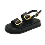Women’s Platform Roman Sandals – Double-Buckle PU Comfort Slides-HighTouch