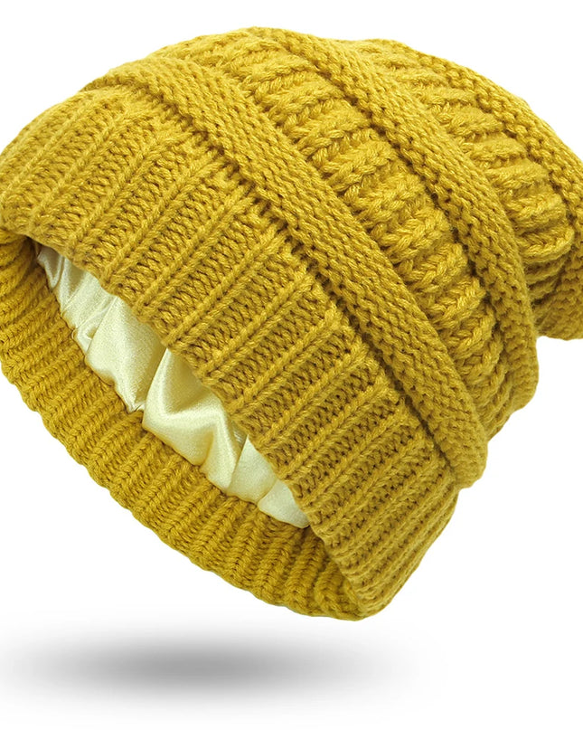 Women’s Silk-Satin Lined Chunky Knit Beanie